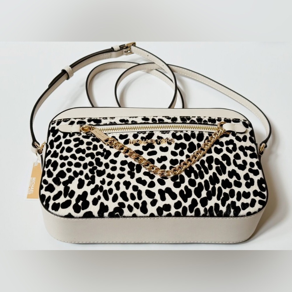 MICHAEL KORS JET SET ITEM CHAIN CROSSBODY BAG LIGHT CREAM MULTI CALF HAIR    NWT - Picture 5 of 16